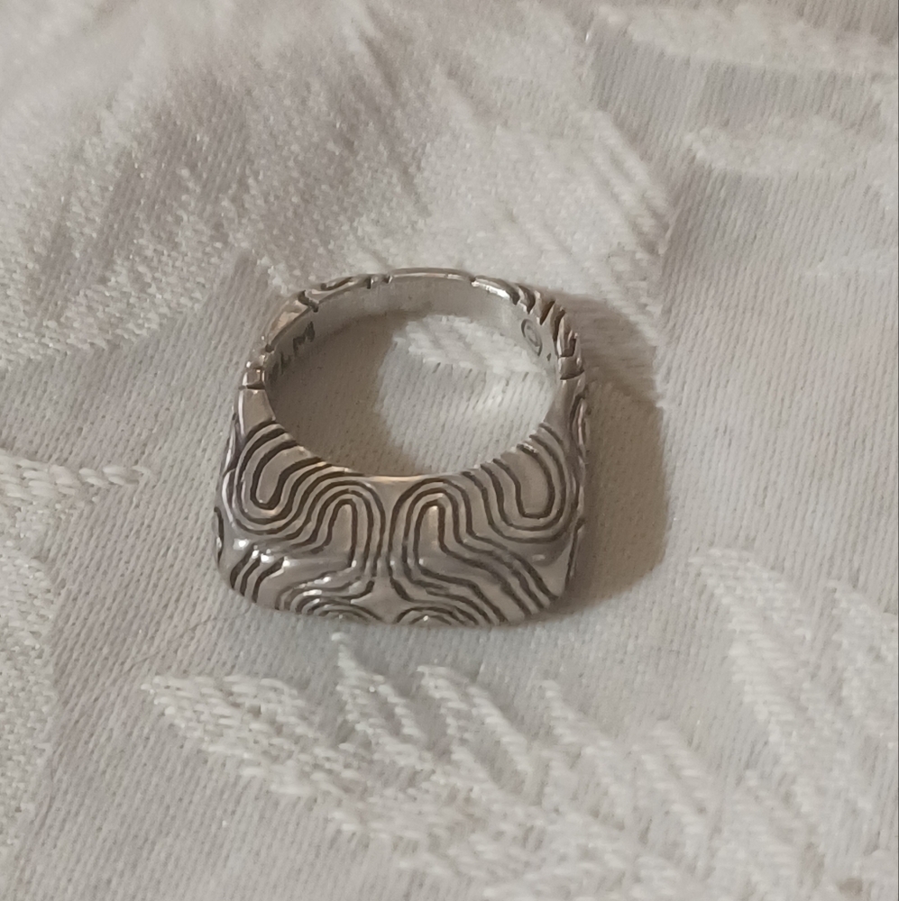 Dian Malouf Sterling Silver Etched Ring, Size 7.5